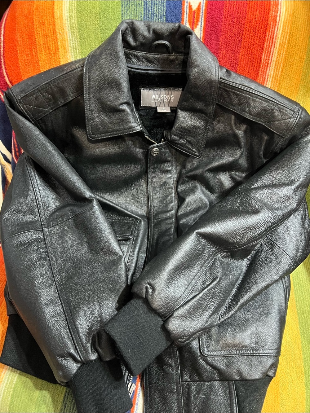 Wilsons Leather Black Men's Leather Bomber Jacket with removable inner lining